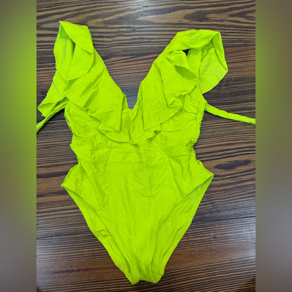 Trina Turk Neon Yellow Ruffle One-Piece Swimsuit